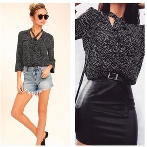 Lulu’s | Black & White Polka Dot Tie Neck Blouse